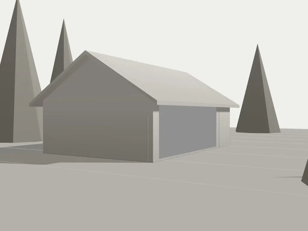 Clay model of Reading Pavilion, approach view. The building as you arrive, with its roof on and the site around it.